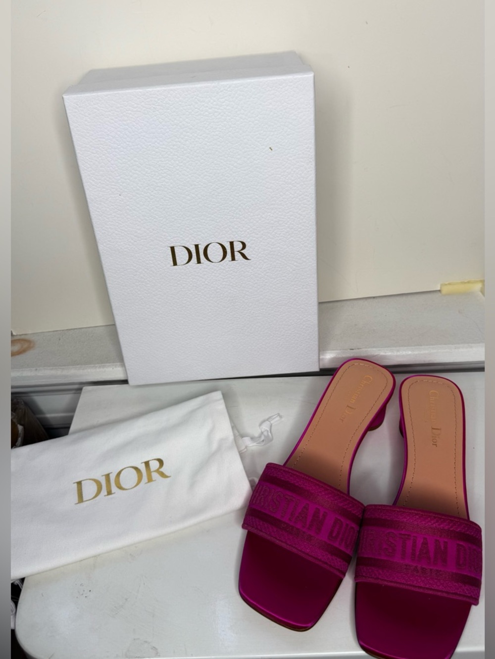 Christian Dior Dway Slide Sandals Rani Pink Satin Heeled Resort Vacation 41 NWT - Picture 2 of 10